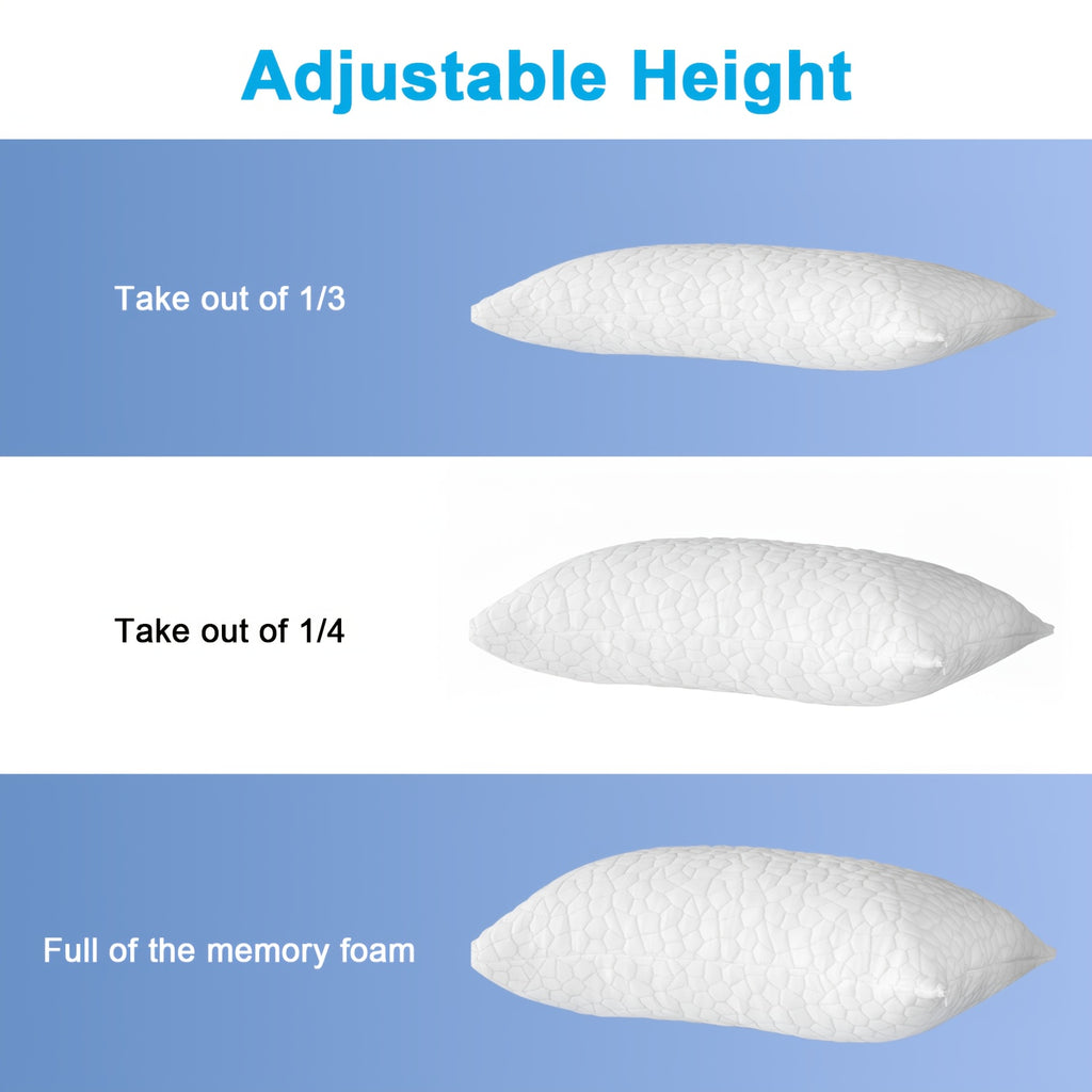 Cooling Pillow Queen Size, Shredded Cool Pillow for Hot Sleepers, Adjustable Firm Soft Support Bed Pillows Perfect for Back Neck And Side Sleeping with Pillow Case Cover, White