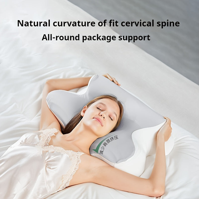 1 Butterfly-Shaped Pillow - Cooling Ergonomic Cervical Support Pillow for Neck & Back, Promotes Spinal Alignment, Hypoallergenic, Hand Wash Only, White, Side Sleeper Pillow | Butterfly Design Pillow | Slow Rebound Pillow