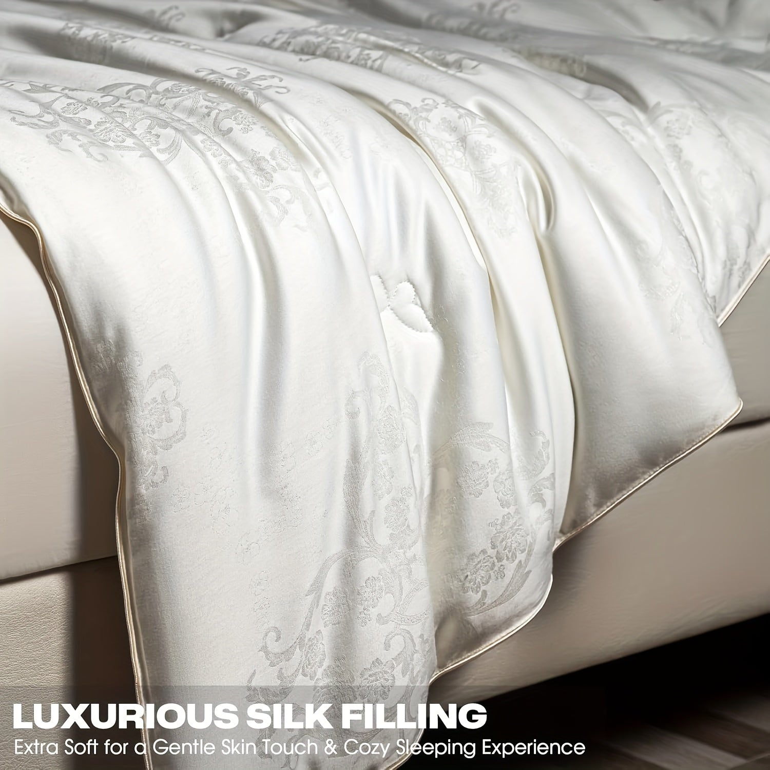 1pc Silk Comforter - Long Strand Silk Fill Duvet - Luxury Bedding, Noiseless Tencel Shell - Suitable For All Seaso