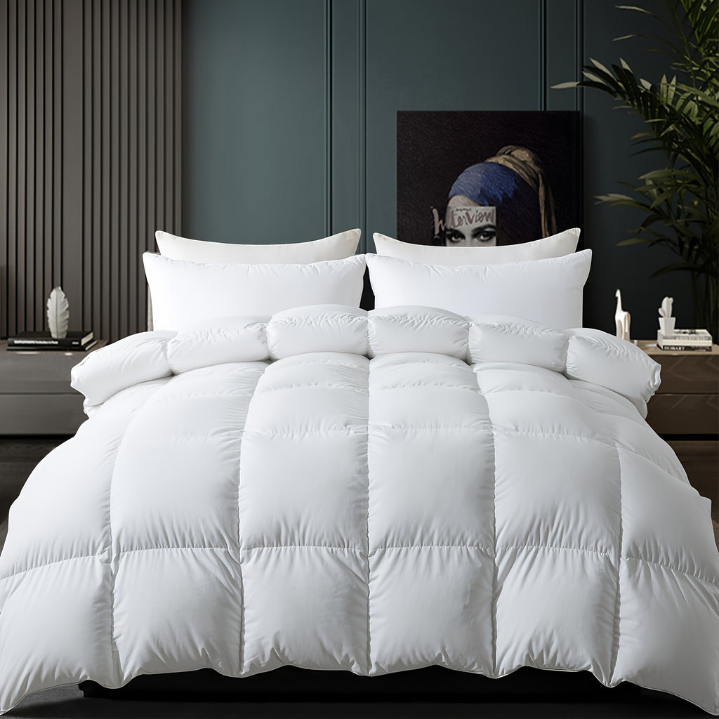 Luxury White Italian White Goose Down Duvet - All Season Goose Down Duvet - Super Soft 650 Filling Power - Hotel Series Of Down Comforter Inserted Into The Plush Medium Temperature Quilt