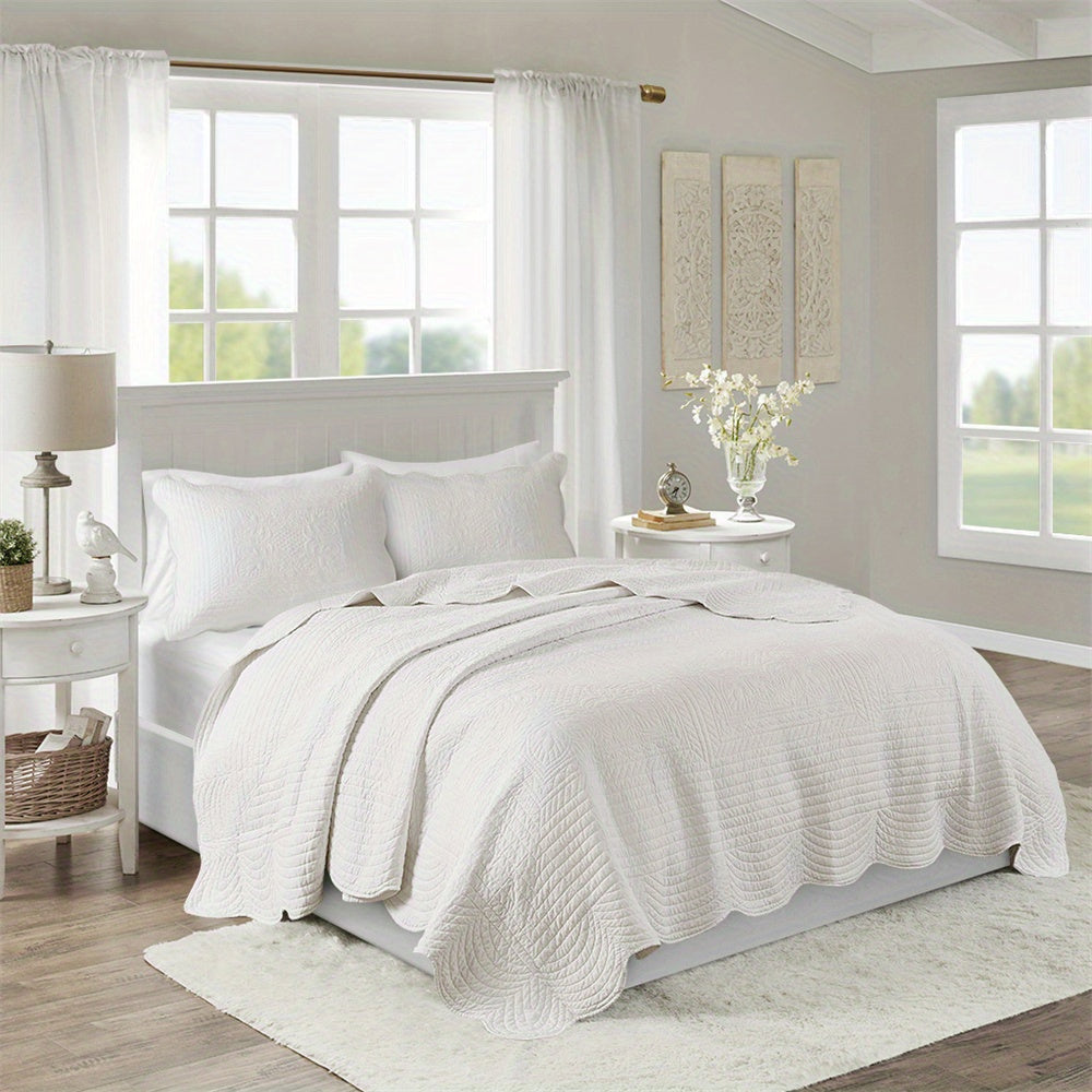 Country style 3-piece double-sided ruffled edge duvet set, easy to match white, suitable for all seasons (lightweight in summer\u002Flayered in winter)