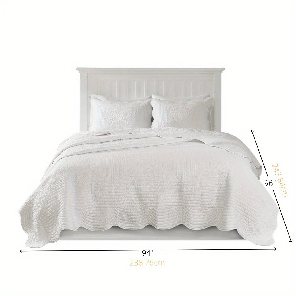 Country style 3-piece double-sided ruffled edge duvet set, easy to match white, suitable for all seasons (lightweight in summer\u002Flayered in winter)