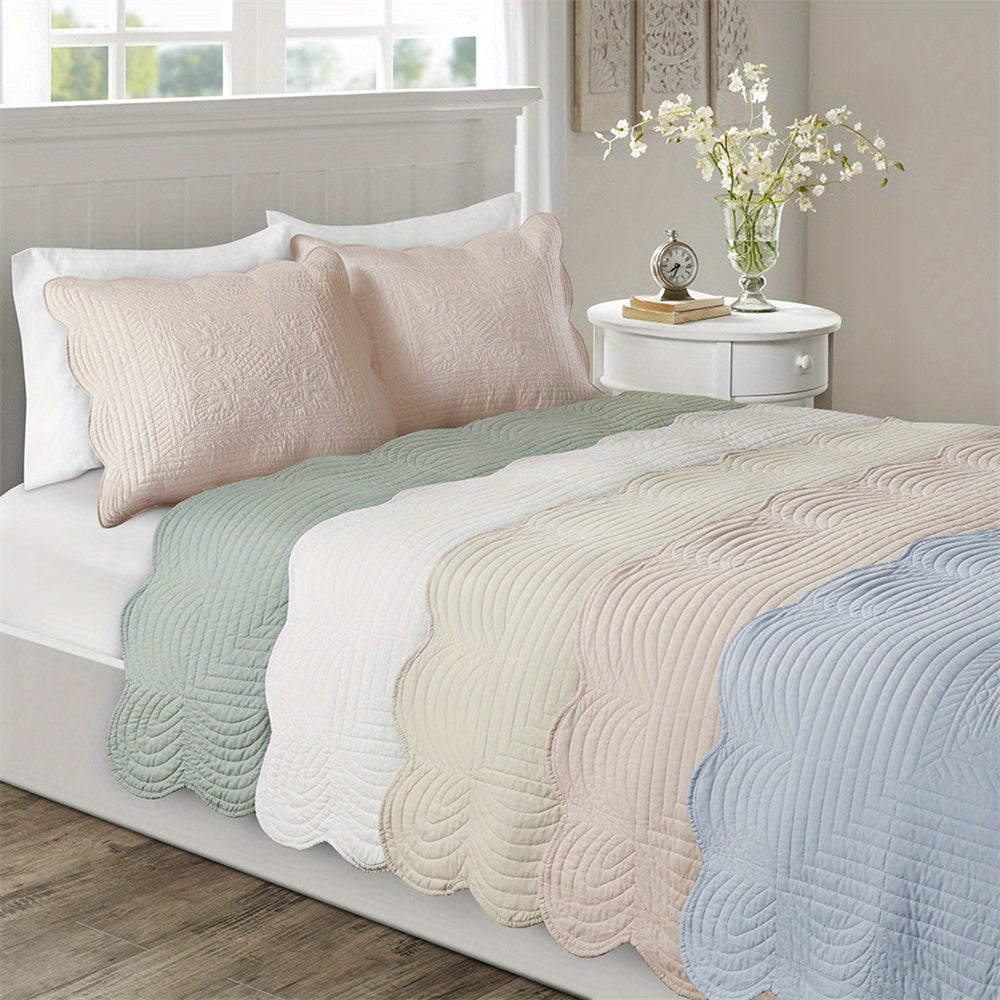 Country style 3-piece double-sided ruffled edge duvet set, easy to match white, suitable for all seasons (lightweight in summer\u002Flayered in winter)
