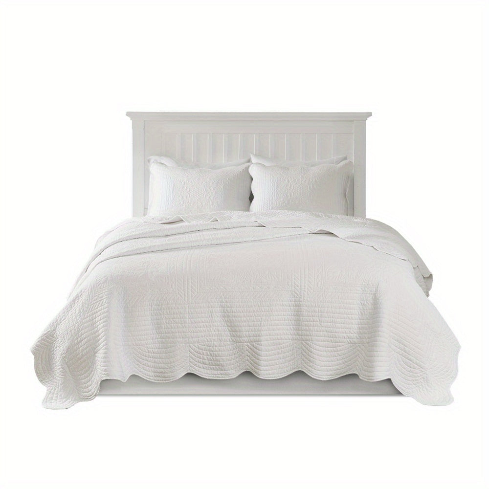 Country style 3-piece double-sided ruffled edge duvet set, easy to match white, suitable for all seasons (lightweight in summer\u002Flayered in winter)