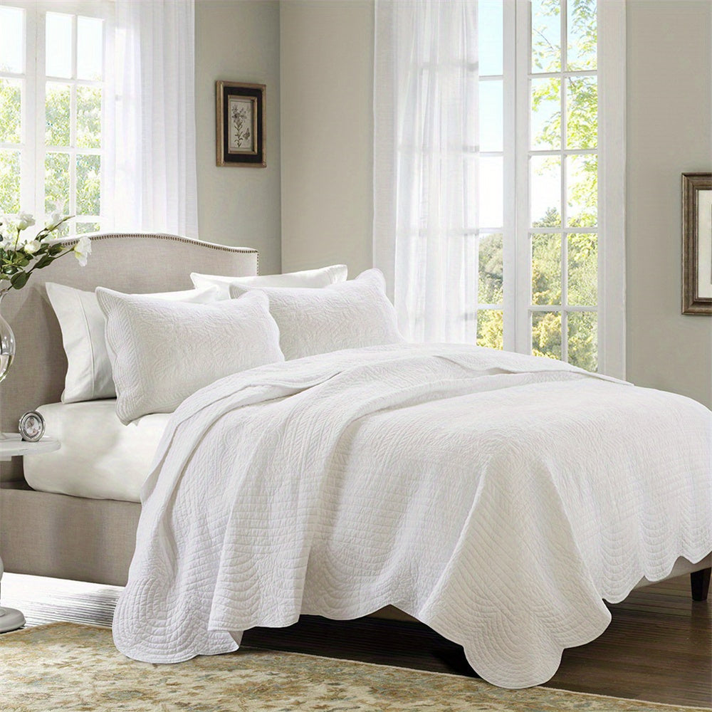 Country style 3-piece double-sided ruffled edge duvet set, easy to match white, suitable for all seasons (lightweight in summer\u002Flayered in winter)