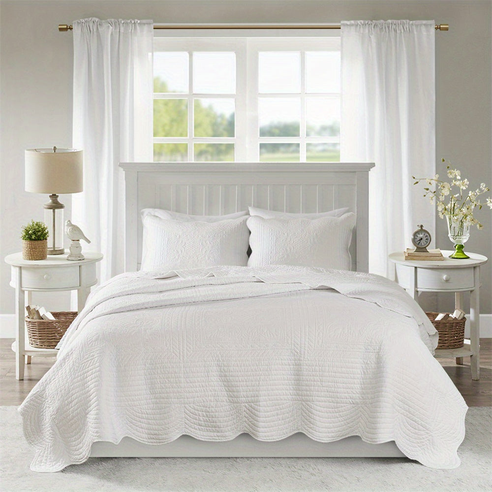 Country style 3-piece double-sided ruffled edge duvet set, easy to match white, suitable for all seasons (lightweight in summer\u002Flayered in winter)
