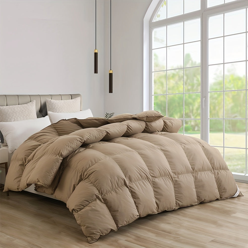 1pc Khaki 75% Duck Down Comforter Spring And Autumn Comforter Small Khaki Trimmed Duvet Insert For Hotel Bedroom Guest Room