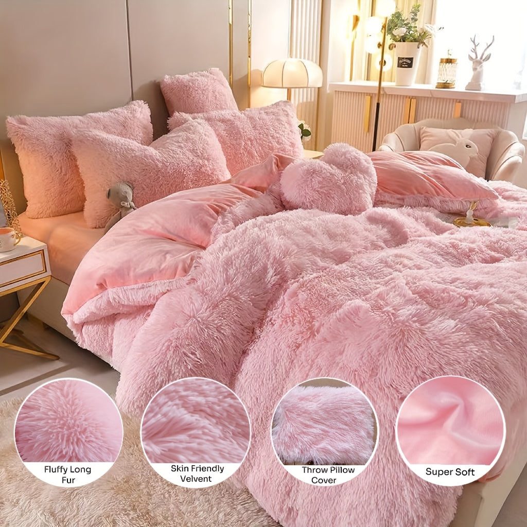 4pcs Queen\u002FKing Size Comforter Set | Fluffy Plush Velvet Bed Comforter Sets (1 Duvet+2 Pillowcases+Sheet) | Ultra Soft Thermal All-Season Luxury Bedding for Bedroom, Dorm & Guest Rooms | Queen Size Comforter Set & King Size Bed Comforter Sets