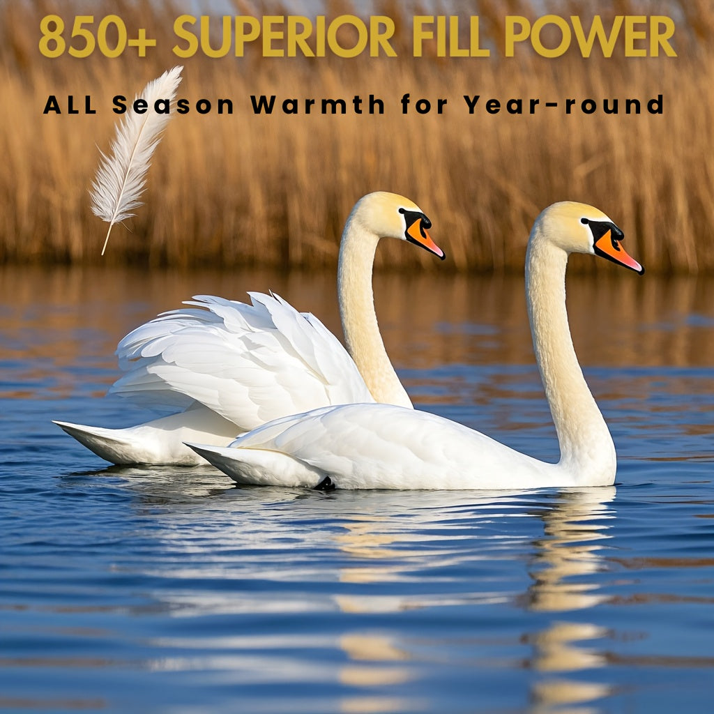 Wellos 850+ Fill Power 100% Pure Cotton Goose Feathers Down Comforter - Luxury 1000TC Pure Cotton All Season Duvet Insert + 8 Corner Tabs + Extra Fluffy 3D Baffle Box