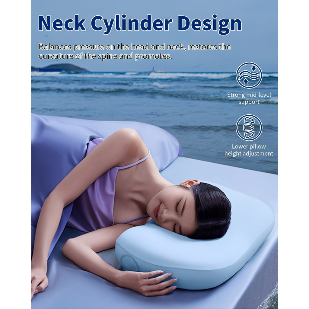 P3E Ergonomic Neck Pillow for Side & Back Sleepers - Adjustable 3-Layer Cervical Support, Medium Firm, Blue, Machine Washable Polyester Cover