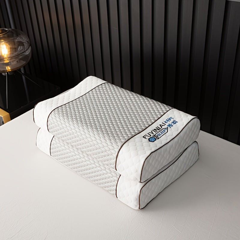 1pc Luxury Latex Pillow, Fiber Fabric, Cooling Massage, Thai Natural Latex, Soft Firmness, Hand Wash Only, Polyester 100%, Woven, 300-350Gsm, for Back Or Side Sleepers, Neck Support, Relaxing Pressure, Bedding Pillow for Bedroom, Dorm, Twisted