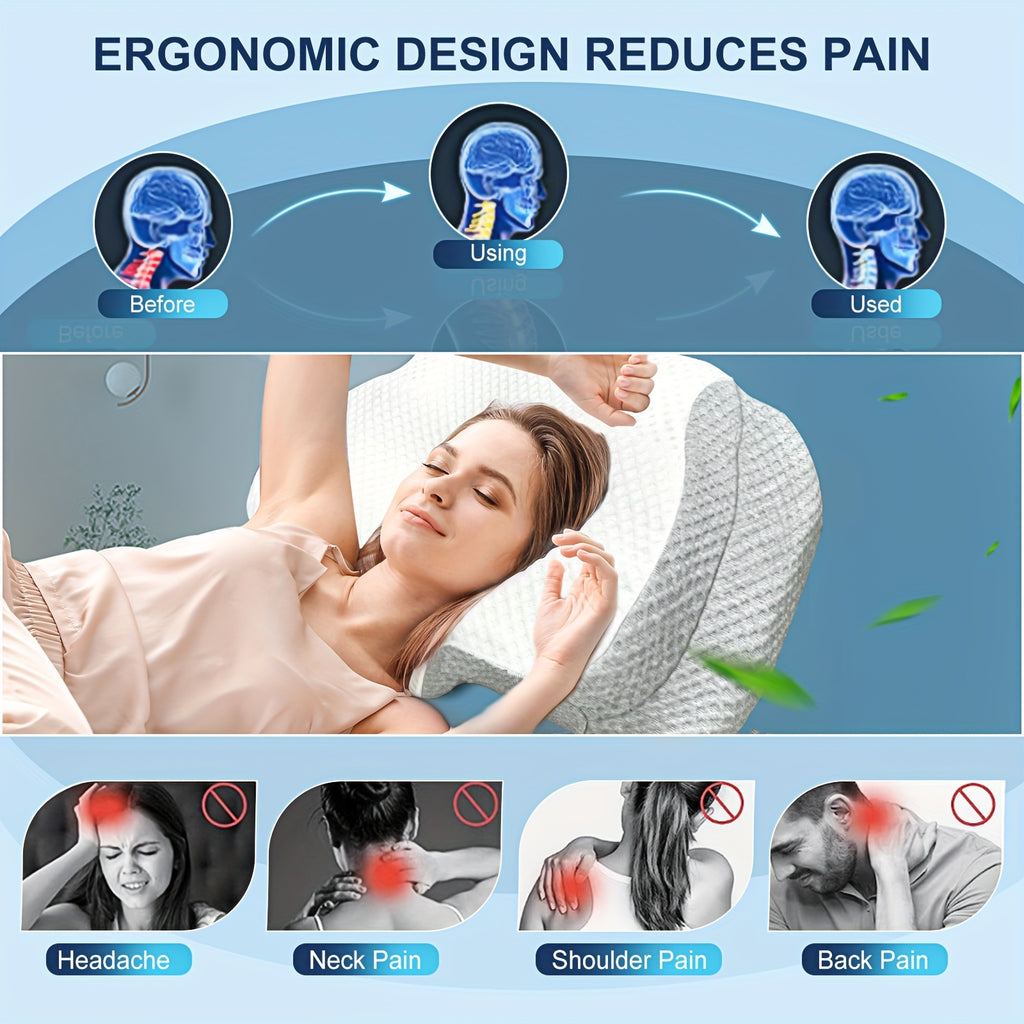 Neck Pillows for Sleeping, Contoured Memory Foam Pillows, Ergonomic Orthopedic Neck Support Pillow for Side, Back and Stomach Sleepers with Breathable Washable Cover