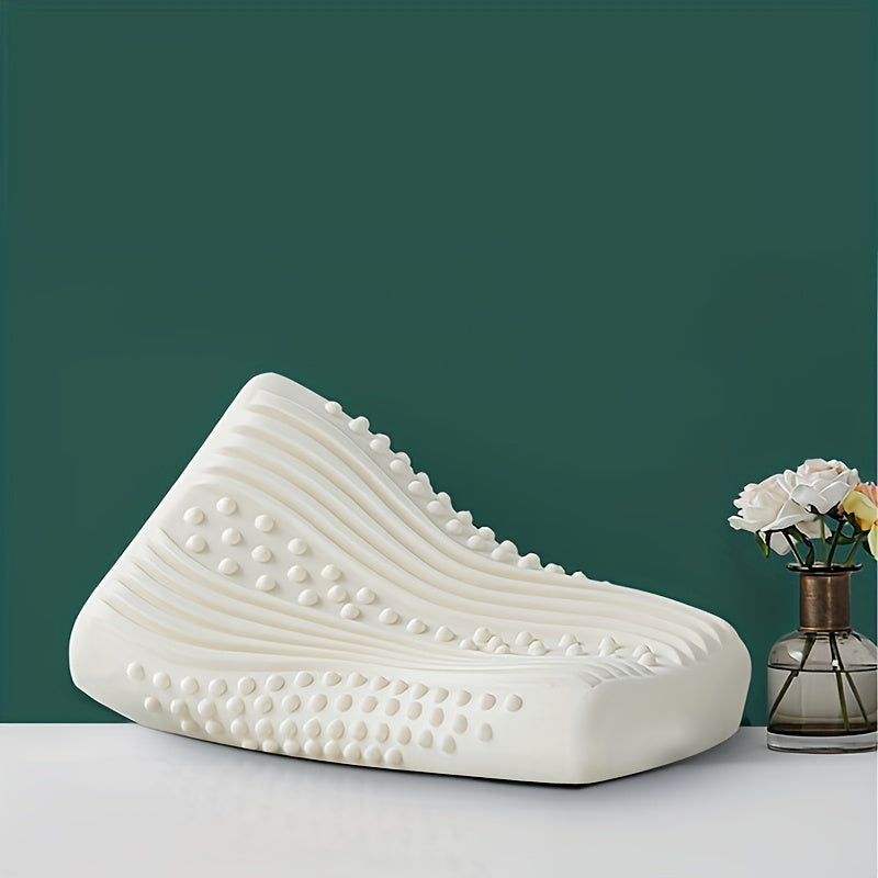 1pc Ergonomic Cervical Pillow - 70% Natural Latex Neck Support Pillow with Contoured Neck Curve Design, Machine Washable & Breathable for Spinal Alignment, White, Cervical Neck Pillow, Textured Surface, Soft Wrap Construction