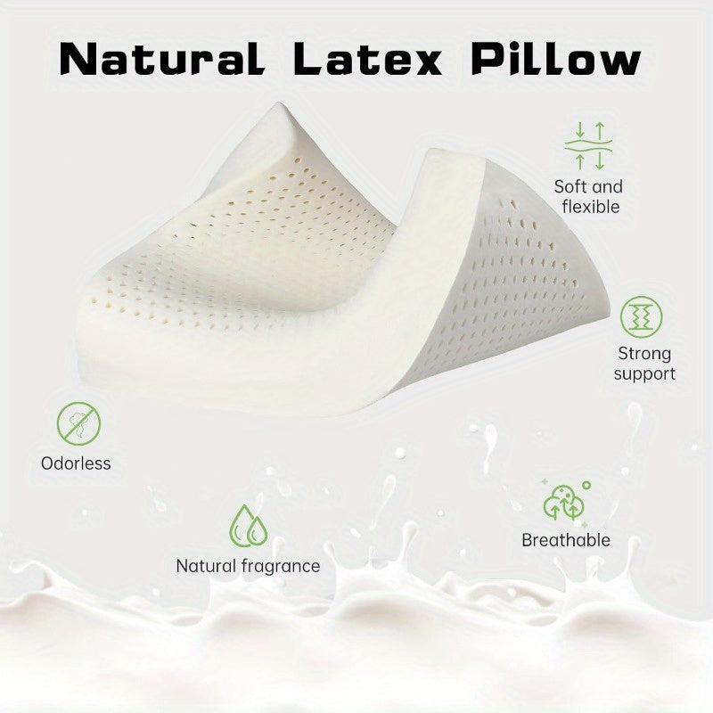 Latex Ergonomic Cervical Pillow for Side\u002FBack\u002FStomach Sleepers - Medium Firm Support with Removable Breathable Pillowcase, Odor-Reducing Design & Machine Washable - Large Size (23.6x15.7x3.9\u002F4.7 Inch)