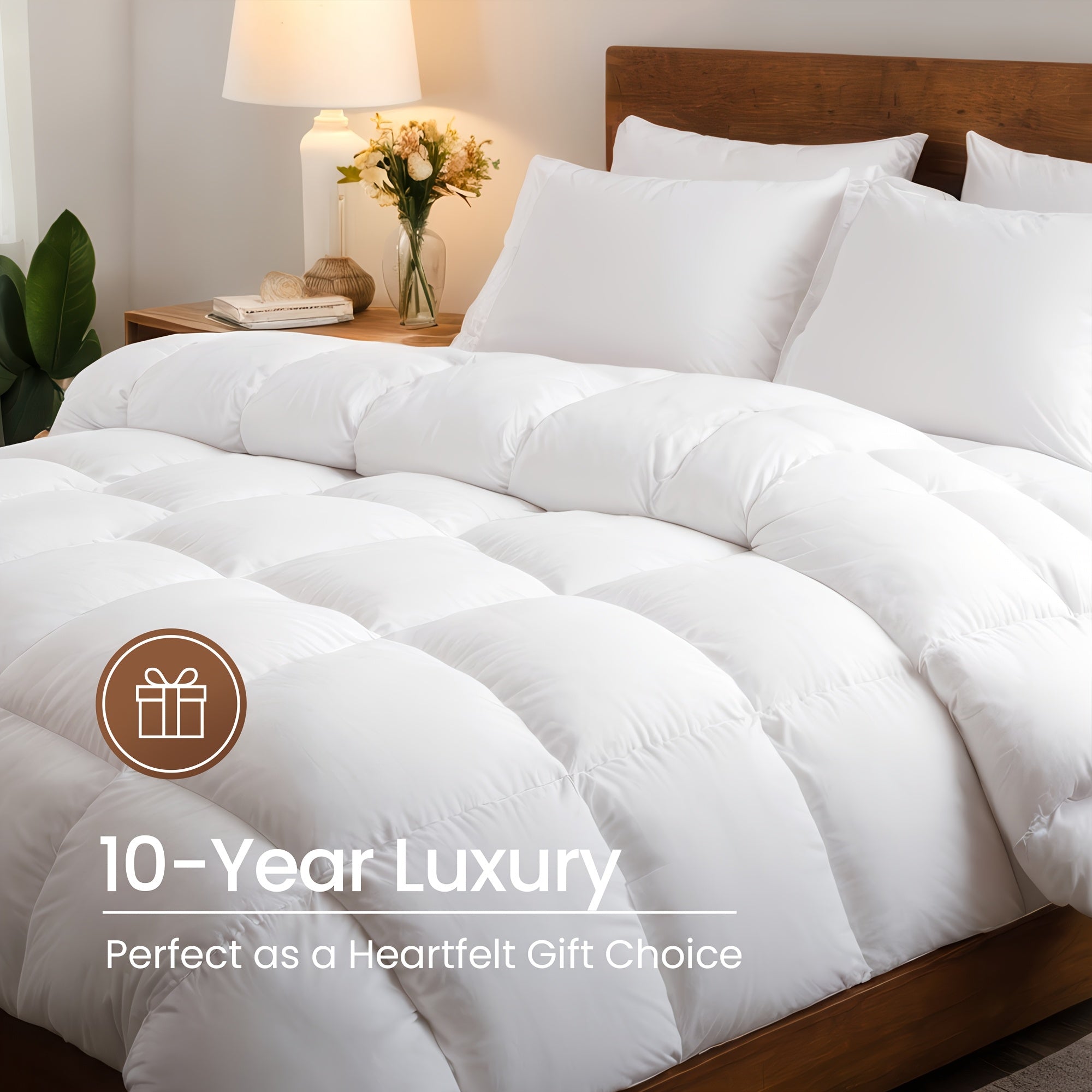 Luxury Goose Feather Down Comforter, 900+ Fill Power All-Season Premium Medium Warmth Down Duvet Insert with 1600TC\u002FDM Cotton, Washed Brushed Fabric for Ultra-Soft, Noiseless, And No Sweaty Sleep, Queen, King, California King Size White