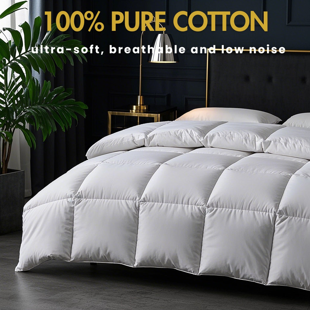 Wellos 850+ Fill Power 100% Pure Cotton Goose Feathers Down Comforter - Luxury 1000TC Pure Cotton All Season Duvet Insert + 8 Corner Tabs + Extra Fluffy 3D Baffle Box