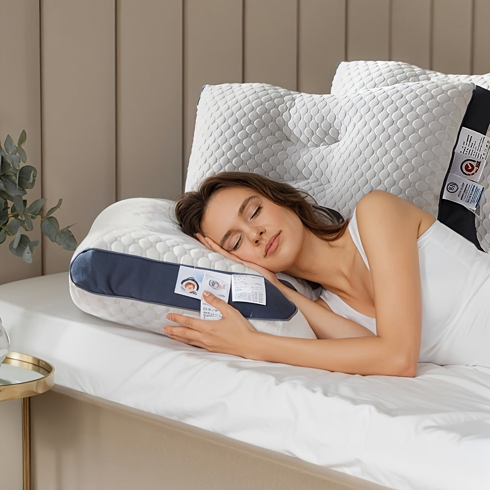 Ergonomic Neck Massage Pillow for Deep Sleep & Cervical Relief - High-Density Latex Filling, Removable Zippered Cover, Lightweight Comfort - Modern Home & Easter Gift (White)