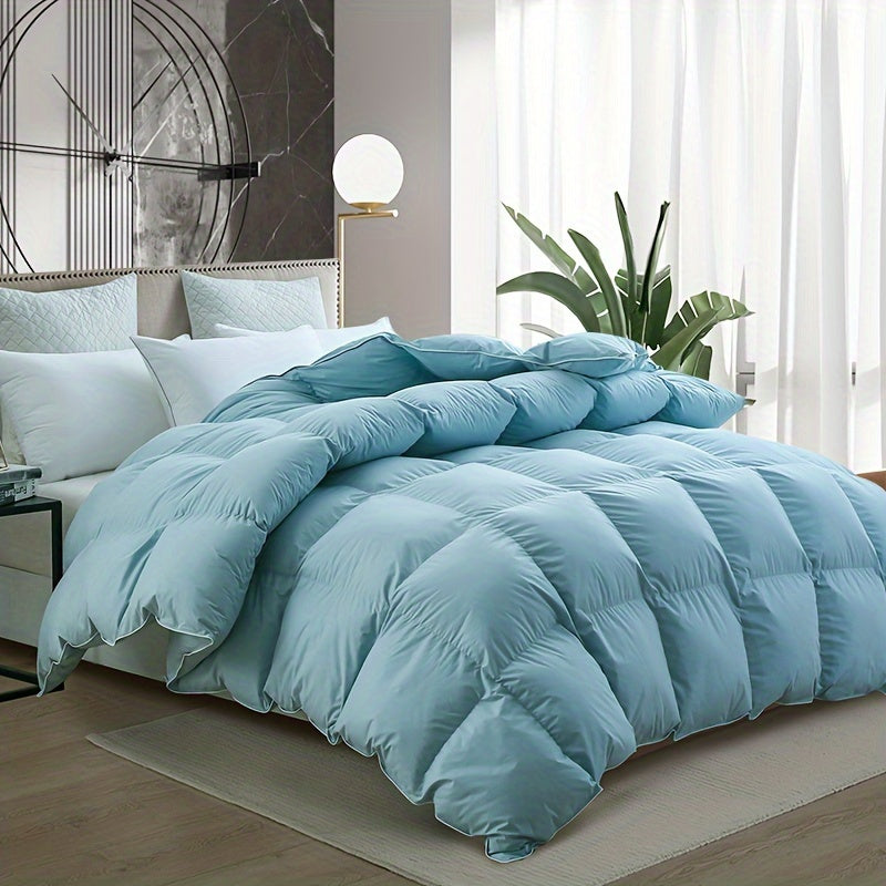 1pc Luxurious Light Blue Goose Down Comforter - Fluffy Duvet Insert with 8 Corner Tabs, Durable 100% Egyptian Egyptian Cotton & 3D Baffle Box Construction for All-Season Comfort, Perfect for Modern Bedroom Decor