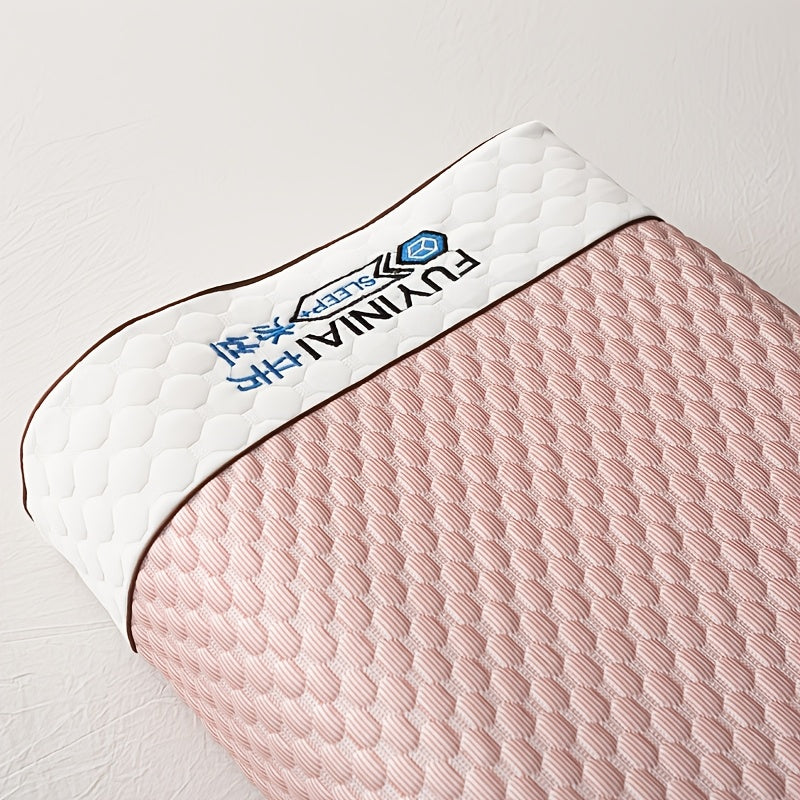 1pc Luxury Latex Pillow, Fiber Fabric, Cooling Massage, Thai Natural Latex, Soft Firmness, Hand Wash Only, Polyester 100%, Woven, 300-350Gsm, for Back Or Side Sleepers, Neck Support, Relaxing Pressure, Bedding Pillow for Bedroom, Dorm, Twisted