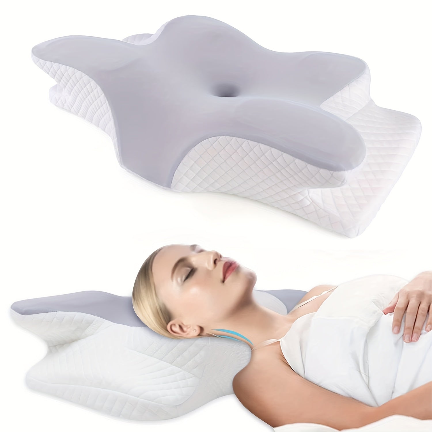 Butterfly Memory Pillow - Ergonomic Cervical Support Pillow, High-density And Strong Support, Suitable for Various Sleeping Positions, Relieves Neck And Shoulder, Machine Washable Pillowcase, Dual-use for Home And Travel