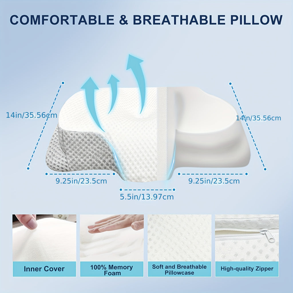 Neck Pillows for Sleeping, Contoured Memory Foam Pillows, Ergonomic Orthopedic Neck Support Pillow for Side, Back and Stomach Sleepers with Breathable Washable Cover