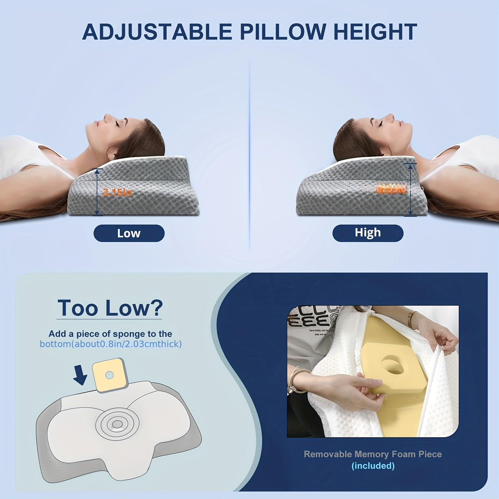 Neck Pillows for Sleeping, Contoured Memory Foam Pillows, Ergonomic Orthopedic Neck Support Pillow for Side, Back and Stomach Sleepers with Breathable Washable Cover
