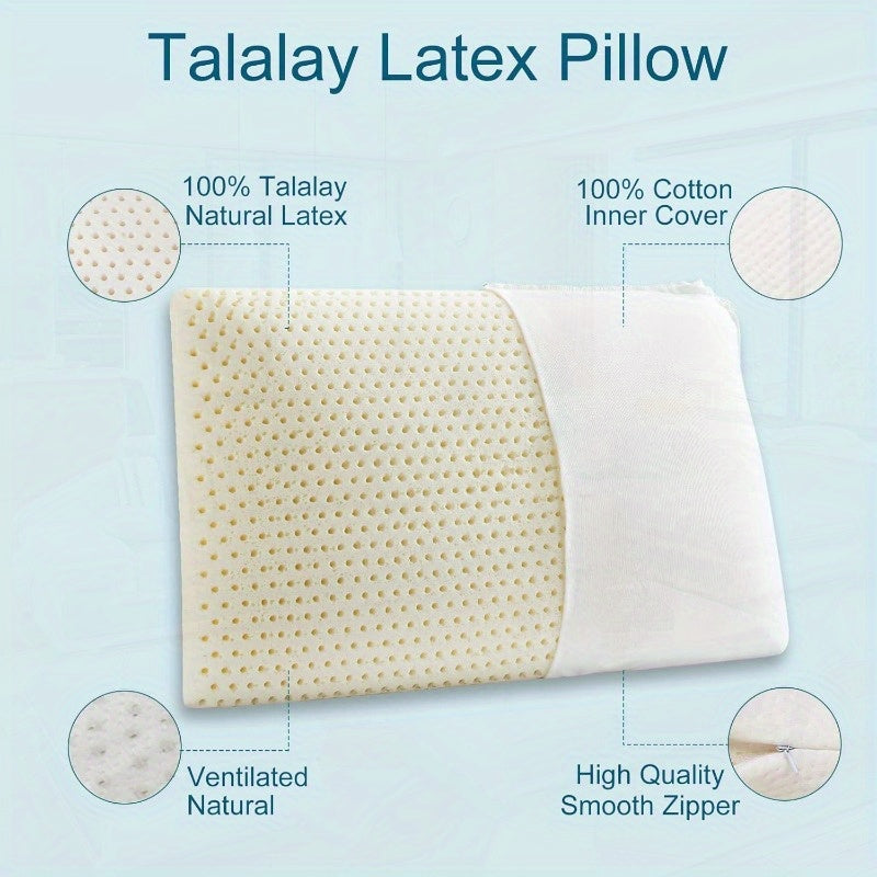 100 Natural Talalay Latex Pillow Sleeping Bed Pillows Extra Soft Luxury Standard Pillow Perfectly Aligns for Side Back Pain Stomach Neck Pressure Removable Cover