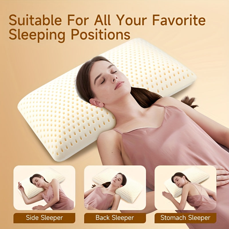 1pc 96% Talalay Natural Premium Latex Body Pillow with Removable Breathable Hypoallergenic Bed Sheet, Ergonomic Contour Support for Side & Back Sleepers, Travel Pillows, White, Side Sleep Pillow, Comfortable Sleeping, Simple Design, Durable Construction