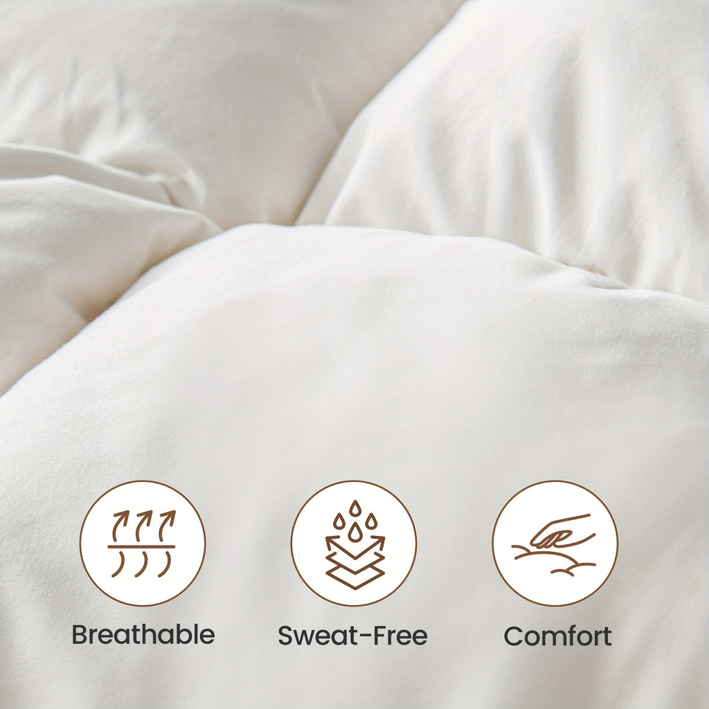 Luxury Goose Feather Down Comforter, 900+ Fill Power All-Season Premium Medium Warmth Down Duvet Insert with 1600TC\u002FDM Cotton, Washed Brushed Fabric for Ultra-Soft, Noiseless, And No Sweaty Sleep, Queen, King, California King Size White