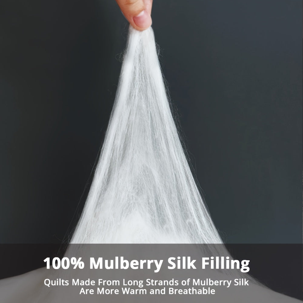 1pc Luxury Long Strand Mulberry Lyocell Comforter\u002FDuvet\u002FQuilt - Vintage Floral Design, 80% Viscose & 20% Lyocell Blend, All-Season Lightweight Warmth, Hand Wash Only, White