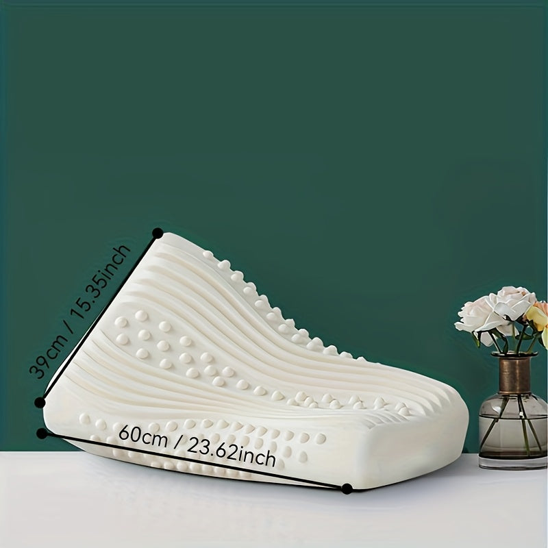 1pc Ergonomic Cervical Pillow - 70% Natural Latex Neck Support Pillow with Contoured Neck Curve Design, Machine Washable & Breathable for Spinal Alignment, White, Cervical Neck Pillow, Textured Surface, Soft Wrap Construction