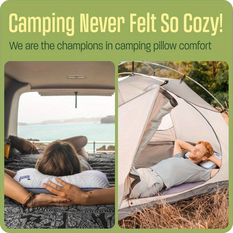 2-in-1 Design Medium Firm Camping Pillow with Soft Neck Cushion - 5-Layer Support, Portable Travel Pillow for Back Sleepers, White, Camping Pillow, Neck Pillow, Retro Style, Zipper Closure