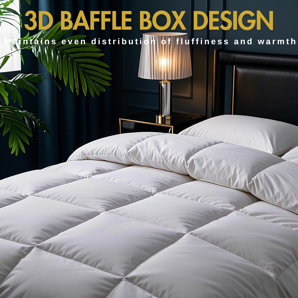 Wellos 850+ Fill Power 100% Pure Cotton Goose Feathers Down Comforter - Luxury 1000TC Pure Cotton All Season Duvet Insert + 8 Corner Tabs + Extra Fluffy 3D Baffle Box