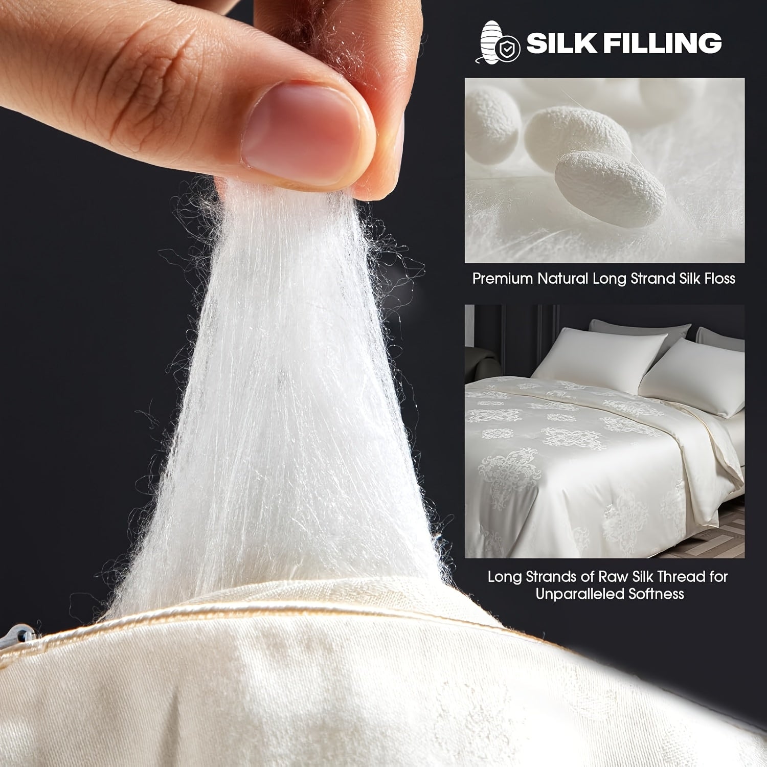 1pc Silk Comforter - Long Strand Silk Fill Duvet - Luxury Bedding, Noiseless Tencel Shell - Suitable For All Seaso