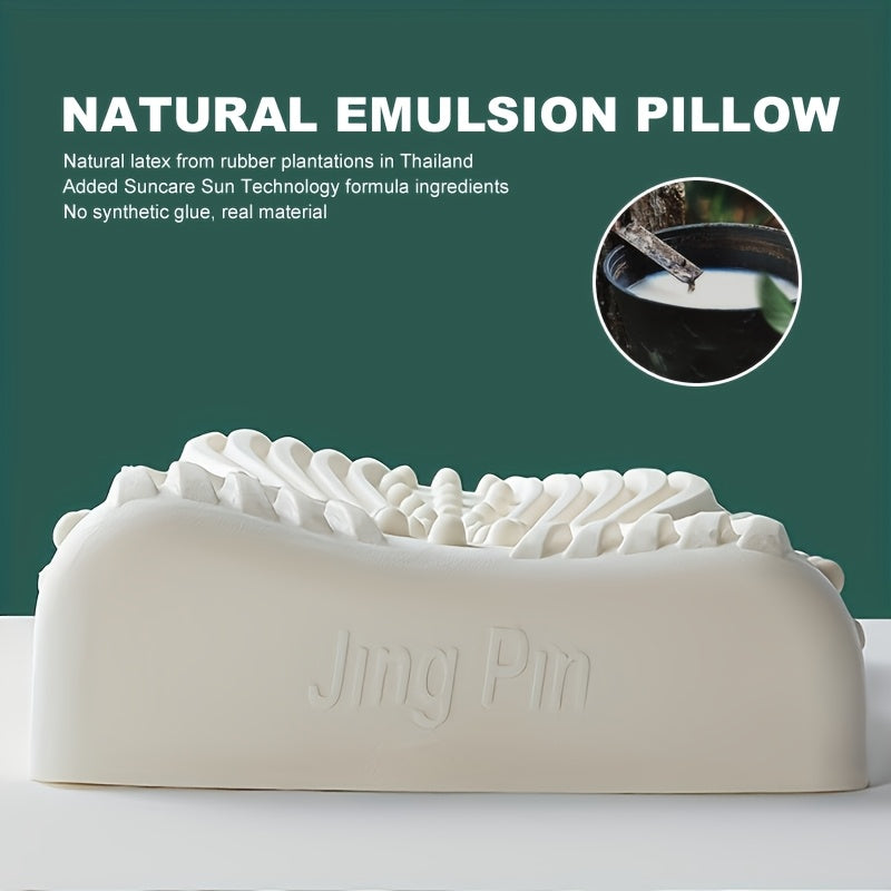 1pc Ergonomic Cervical Pillow - 70% Natural Latex Neck Support Pillow with Contoured Neck Curve Design, Machine Washable & Breathable for Spinal Alignment, White, Cervical Neck Pillow, Textured Surface, Soft Wrap Construction
