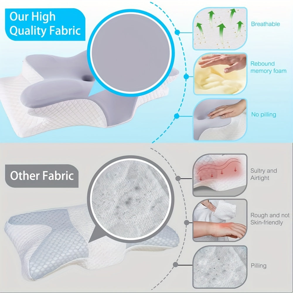 Butterfly Memory Pillow - Ergonomic Cervical Support Pillow, High-density And Strong Support, Suitable for Various Sleeping Positions, Relieves Neck And Shoulder, Machine Washable Pillowcase, Dual-use for Home And Travel