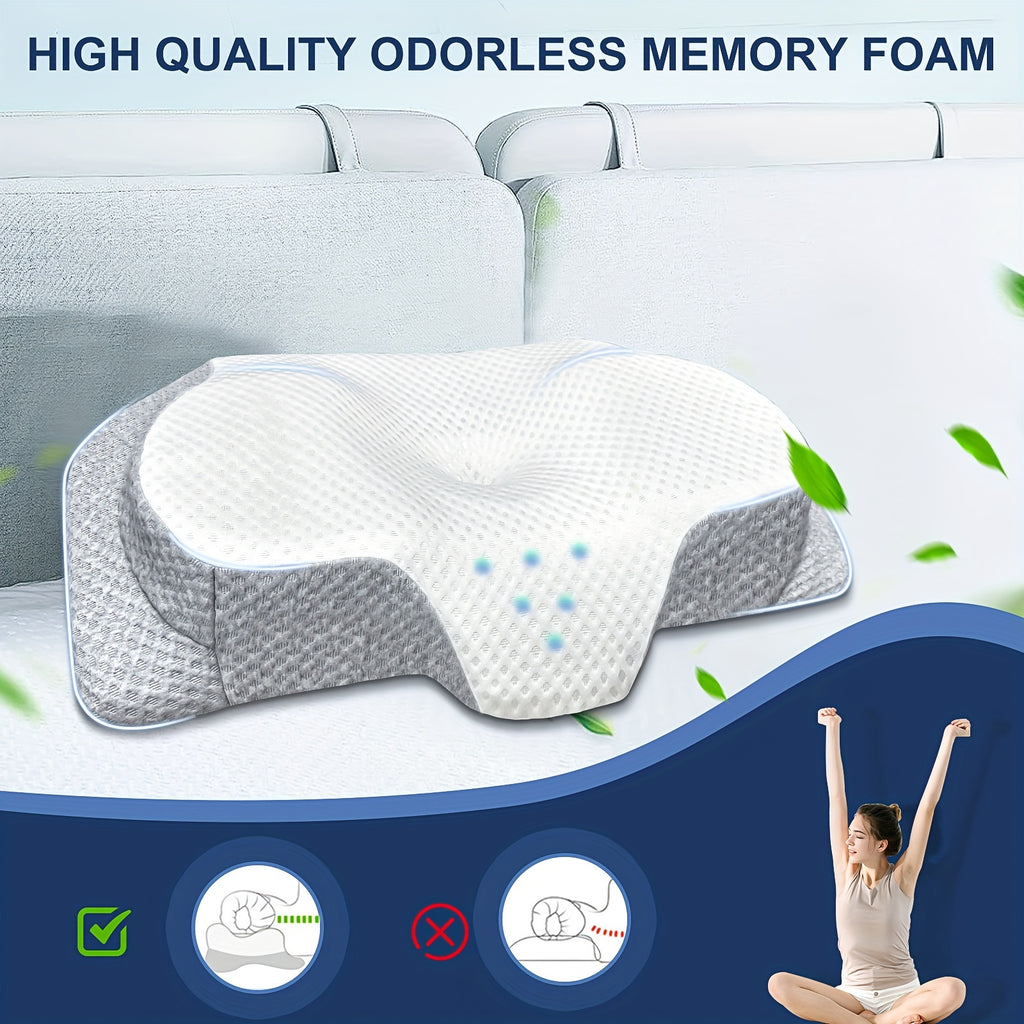 Neck Pillows for Sleeping, Contoured Memory Foam Pillows, Ergonomic Orthopedic Neck Support Pillow for Side, Back and Stomach Sleepers with Breathable Washable Cover