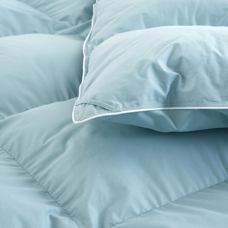 1pc Luxurious Light Blue Goose Down Comforter - Fluffy Duvet Insert with 8 Corner Tabs, Durable 100% Egyptian Egyptian Cotton & 3D Baffle Box Construction for All-Season Comfort, Perfect for Modern Bedroom Decor