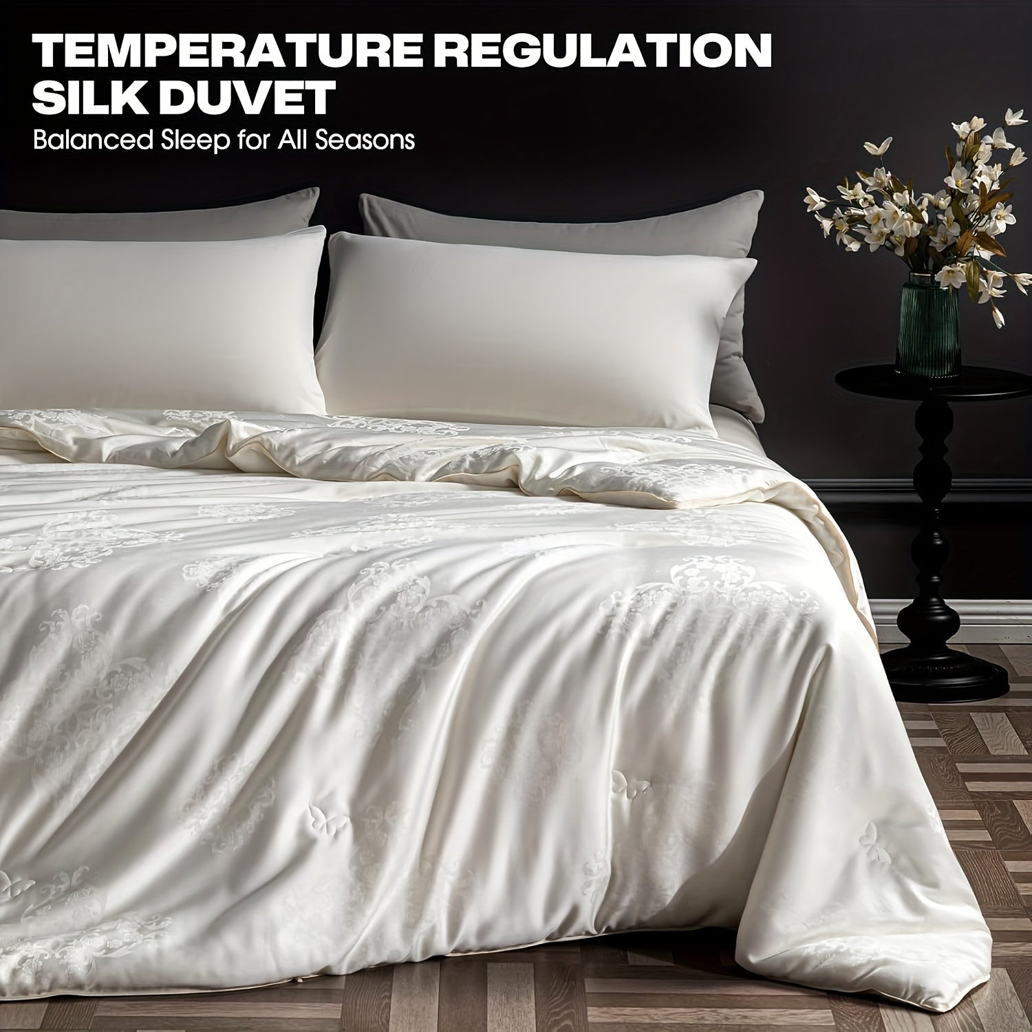 1pc Silk Comforter - Long Strand Silk Fill Duvet - Luxury Bedding, Noiseless Tencel Shell - Suitable For All Seaso