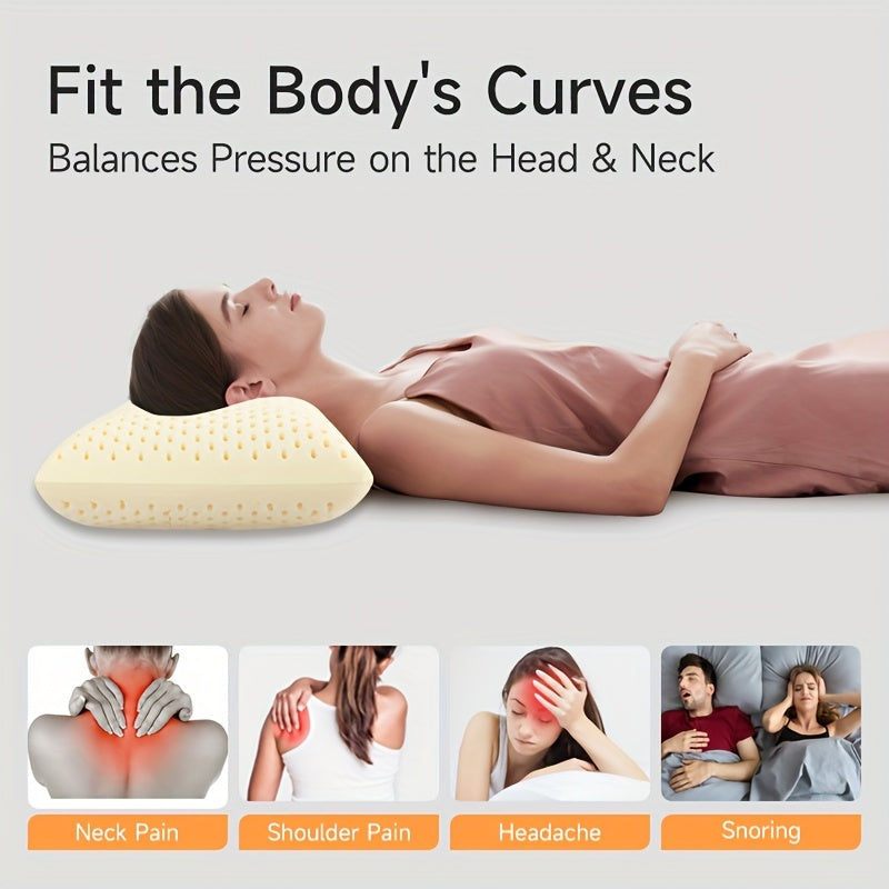 1pc 96% Talalay Natural Premium Latex Body Pillow with Removable Breathable Hypoallergenic Bed Sheet, Ergonomic Contour Support for Side & Back Sleepers, Travel Pillows, White, Side Sleep Pillow, Comfortable Sleeping, Simple Design, Durable Construction