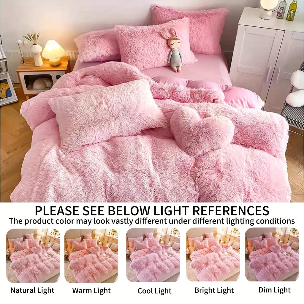 4pcs Queen\u002FKing Size Comforter Set | Fluffy Plush Velvet Bed Comforter Sets (1 Duvet+2 Pillowcases+Sheet) | Ultra Soft Thermal All-Season Luxury Bedding for Bedroom, Dorm & Guest Rooms | Queen Size Comforter Set & King Size Bed Comforter Sets