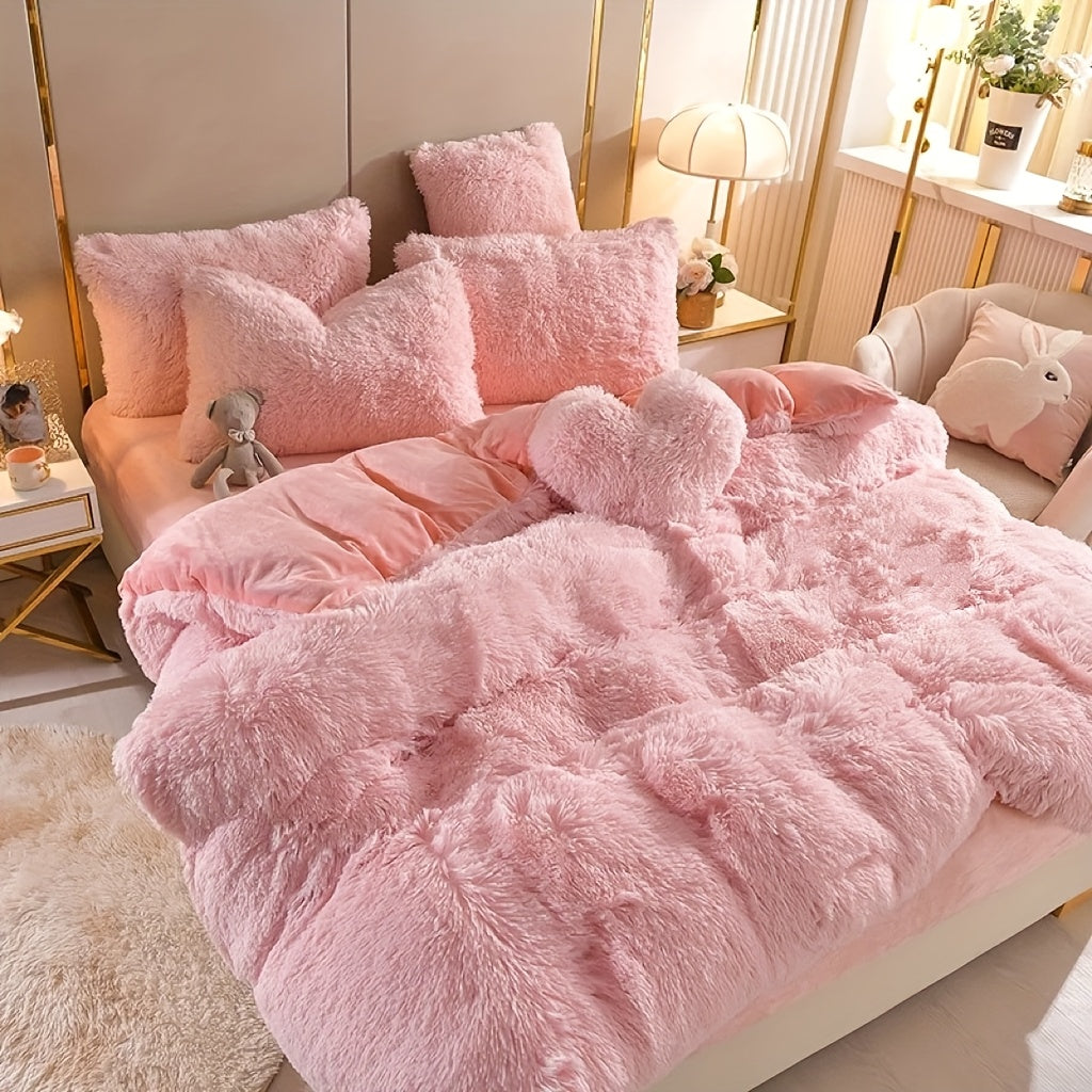 4pcs Queen\u002FKing Size Comforter Set | Fluffy Plush Velvet Bed Comforter Sets (1 Duvet+2 Pillowcases+Sheet) | Ultra Soft Thermal All-Season Luxury Bedding for Bedroom, Dorm & Guest Rooms | Queen Size Comforter Set & King Size Bed Comforter Sets