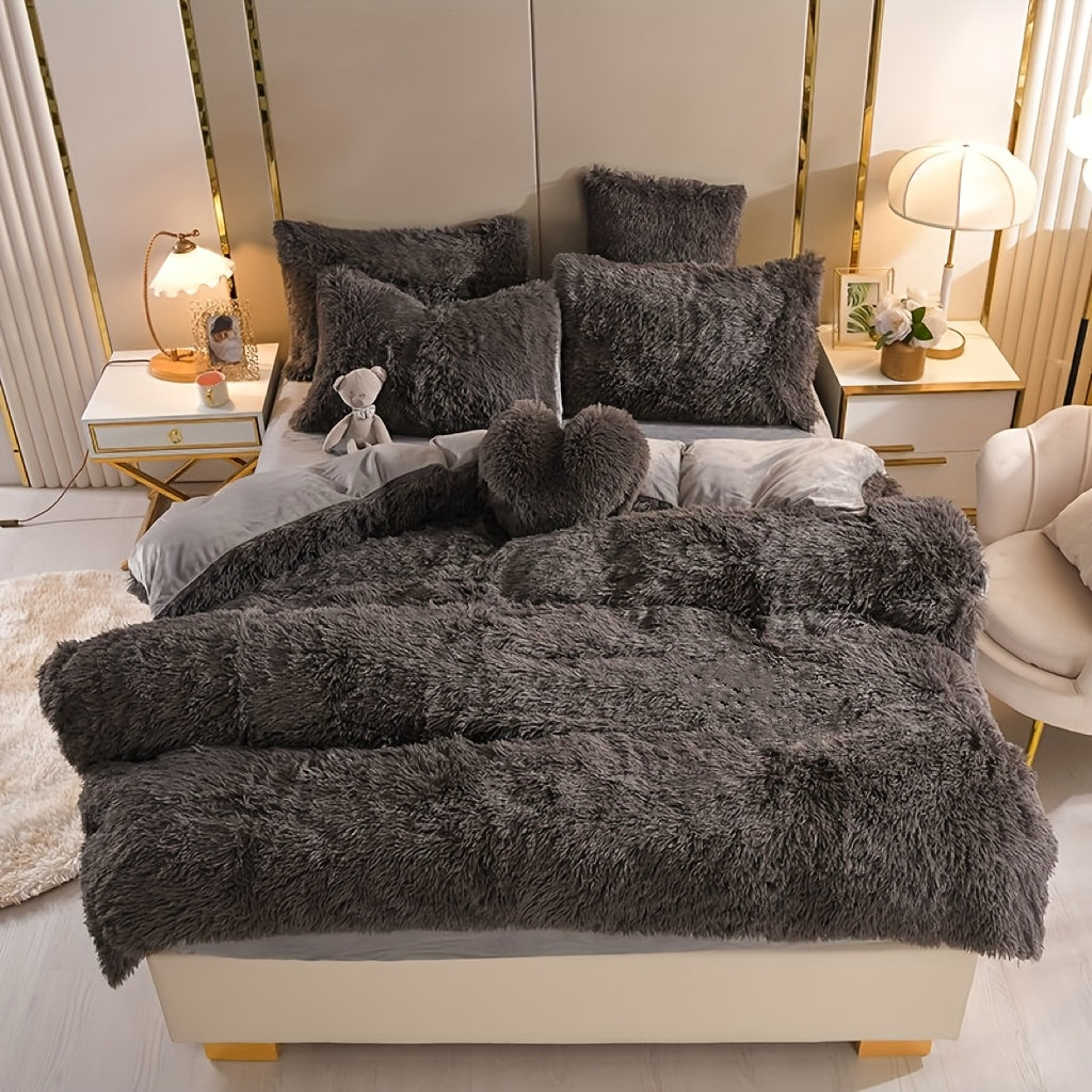 4pcs Queen\u002FKing Size Comforter Set | Fluffy Plush Velvet Bed Comforter Sets (1 Duvet+2 Pillowcases+Sheet) | Ultra Soft Thermal All-Season Luxury Bedding for Bedroom, Dorm & Guest Rooms | Queen Size Comforter Set & King Size Bed Comforter Sets