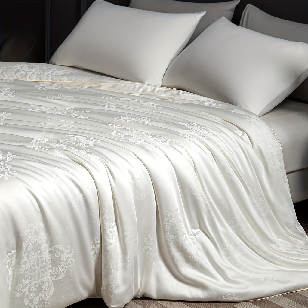 1pc Silk Comforter - Long Strand Silk Fill Duvet - Luxury Bedding, Noiseless Tencel Shell - Suitable For All Seaso