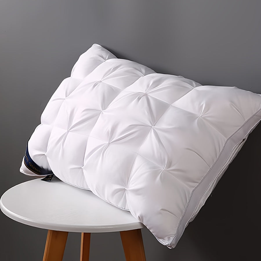 2pcs White Checkered High Pillows - Soft, Supportive Neck & Back Support for Deep Sleep, All-Season Comfort, Machine Washable, Perfect for Home Use, Pillows for Sleeping