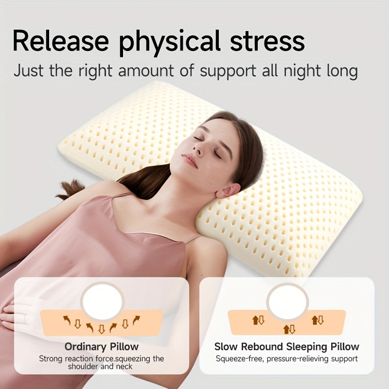 1pc 96% Talalay Natural Premium Latex Body Pillow with Removable Breathable Hypoallergenic Bed Sheet, Ergonomic Contour Support for Side & Back Sleepers, Travel Pillows, White, Side Sleep Pillow, Comfortable Sleeping, Simple Design, Durable Construction