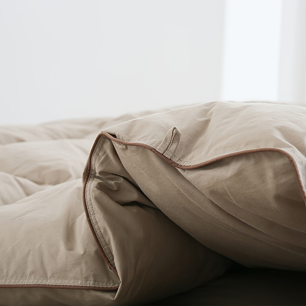 1pc Khaki 75% Duck Down Comforter Spring And Autumn Comforter Small Khaki Trimmed Duvet Insert For Hotel Bedroom Guest Room