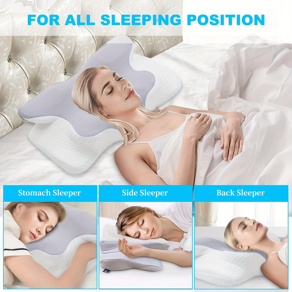 Butterfly Memory Pillow - Ergonomic Cervical Support Pillow, High-density And Strong Support, Suitable for Various Sleeping Positions, Relieves Neck And Shoulder, Machine Washable Pillowcase, Dual-use for Home And Travel