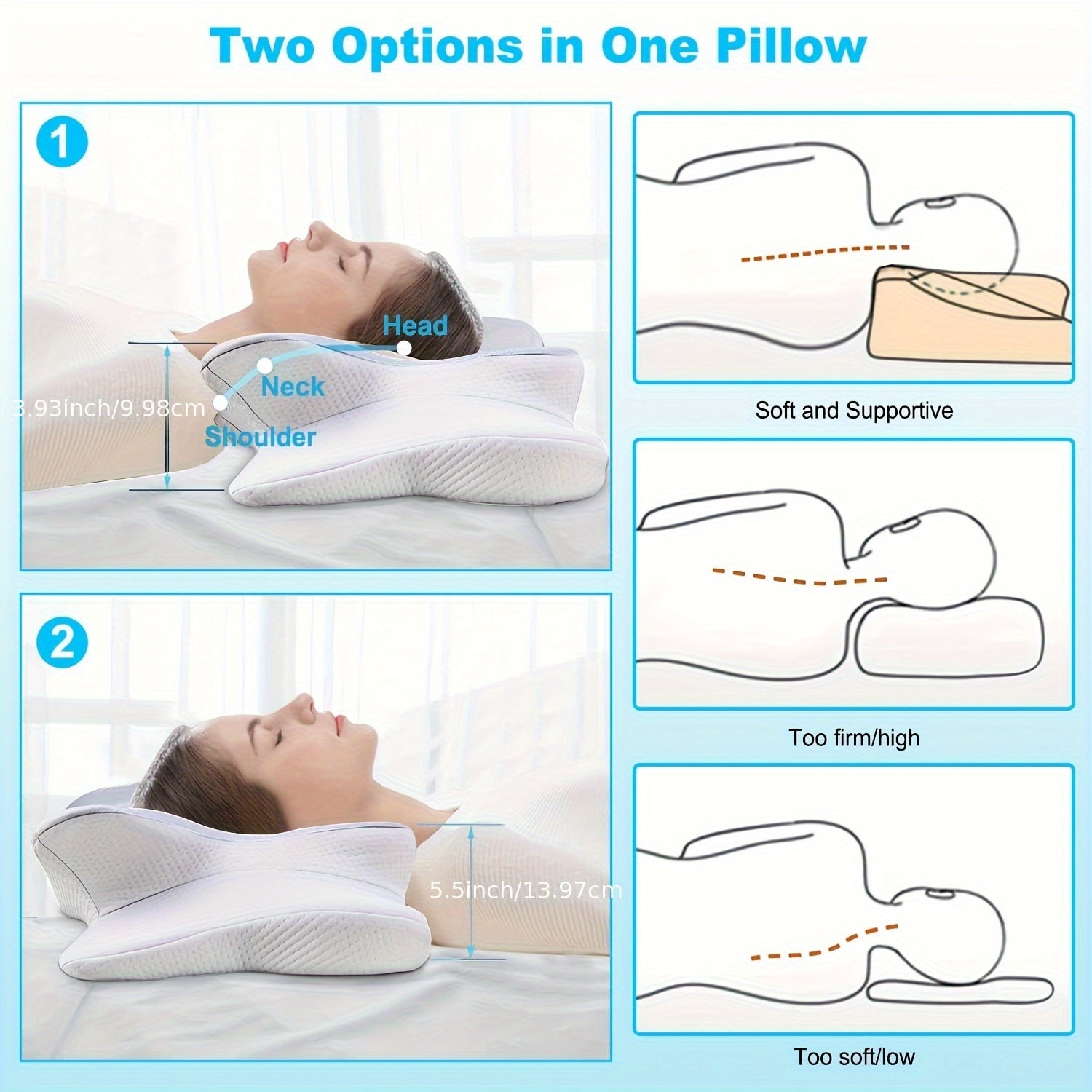 Butterfly Memory Pillow - Ergonomic Cervical Support Pillow, High-density And Strong Support, Suitable for Various Sleeping Positions, Relieves Neck And Shoulder, Machine Washable Pillowcase, Dual-use for Home And Travel