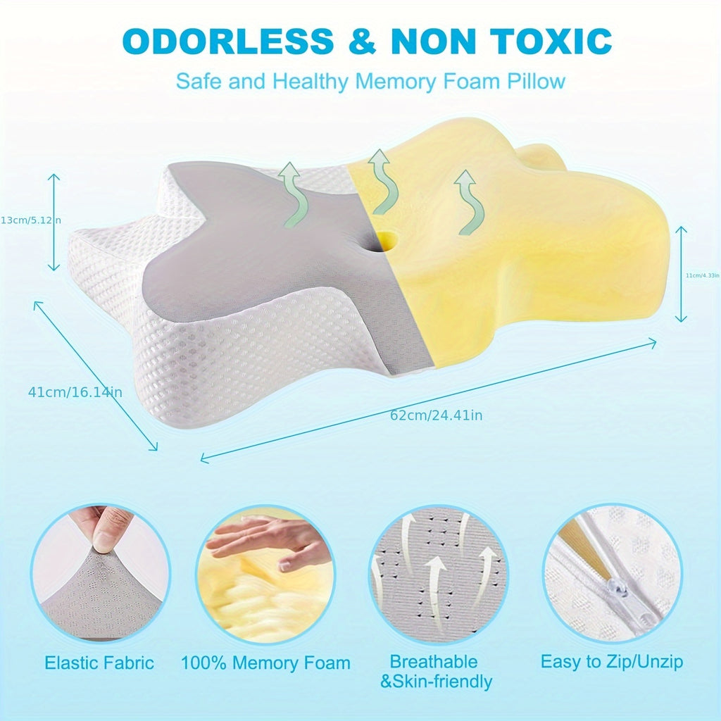 Butterfly Memory Pillow - Ergonomic Cervical Support Pillow, High-density And Strong Support, Suitable for Various Sleeping Positions, Relieves Neck And Shoulder, Machine Washable Pillowcase, Dual-use for Home And Travel